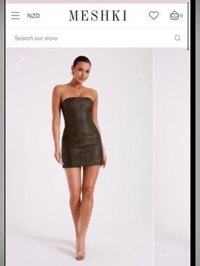 MESHKI Pamela Faux Leather Strapless Mini Dress – XS